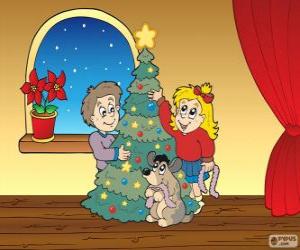 пазл Дети украсить Рождественская елка